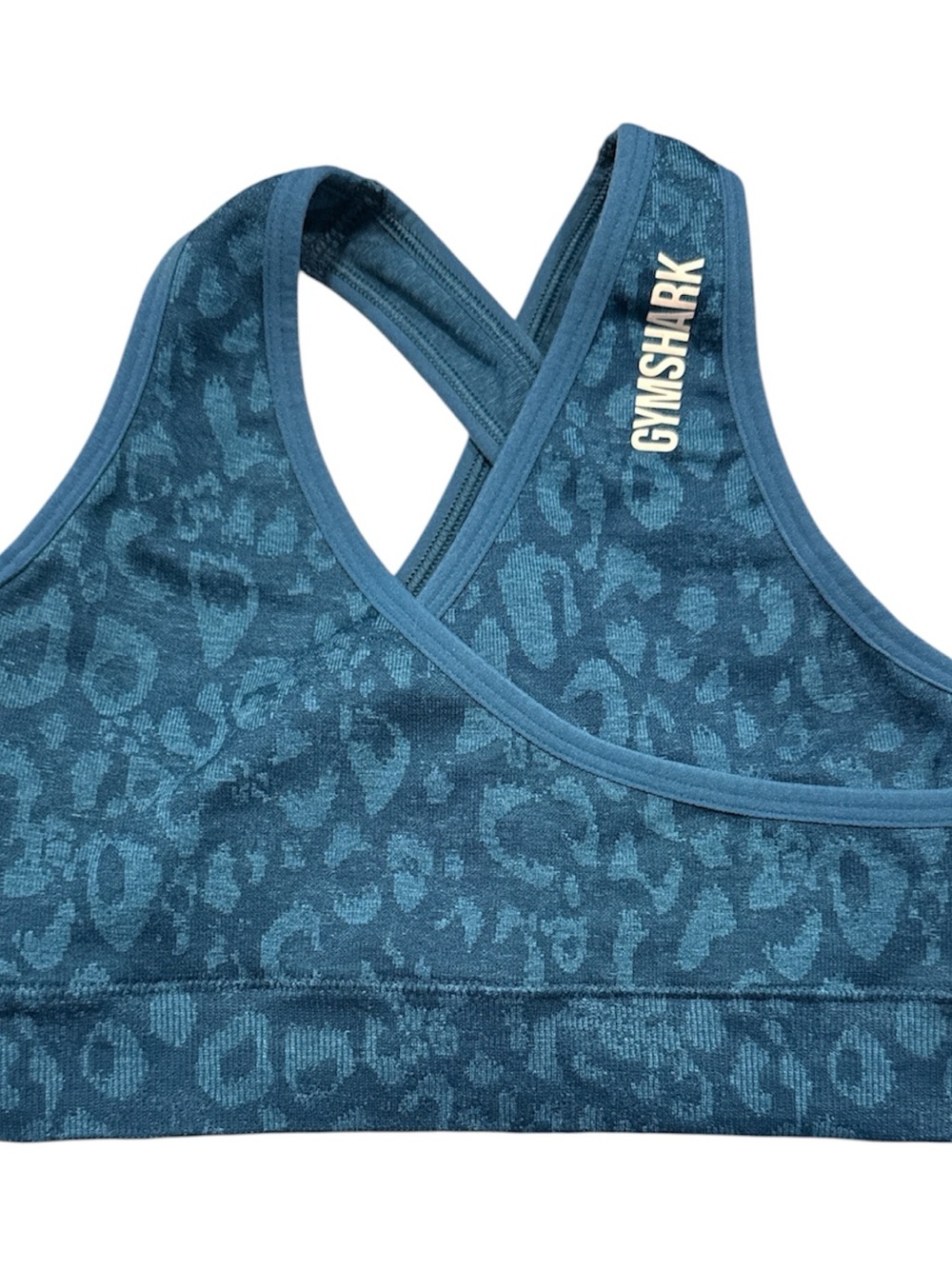 Gymshark Teal Leopard-Pattern Crossback Sports Bra